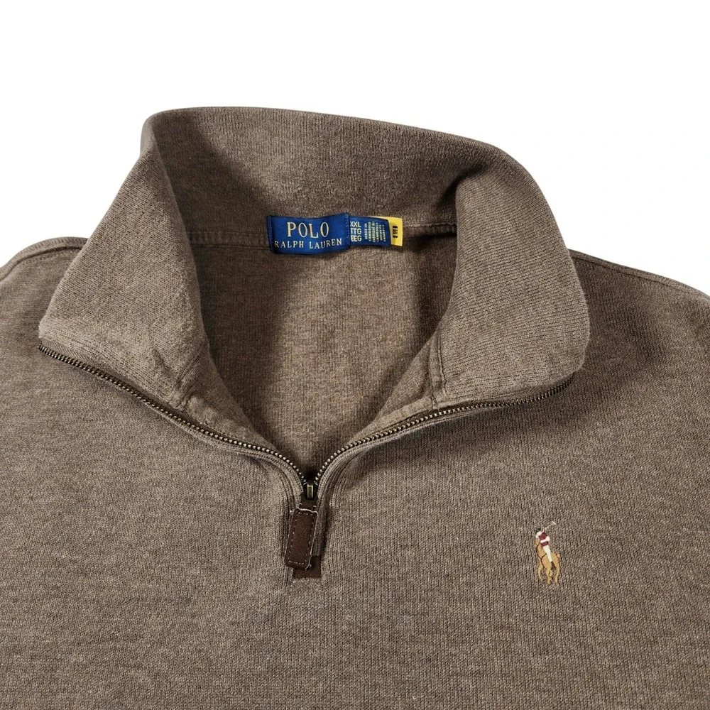 Polo Ralph Lauren Mens Quarter Zip Pullover Sweater‎ Brown XXL Logo Embroidered